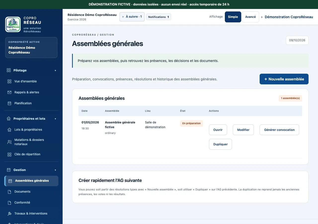 Assemblée générale fictive en préparation