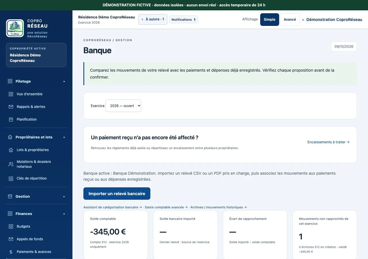Mouvements bancaires fictifs avec états de rapprochement