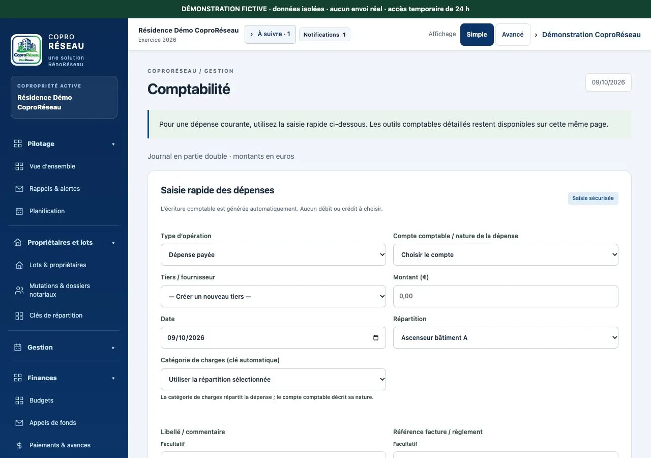 Saisie rapide des dépenses dans le journal fictif