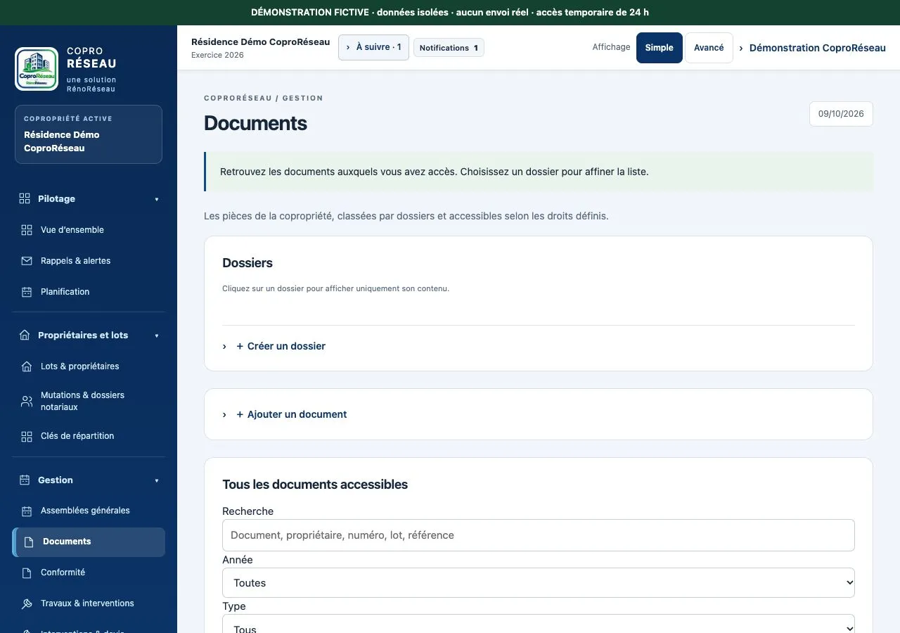 Bibliothèque de documents fictifs et filtres de recherche