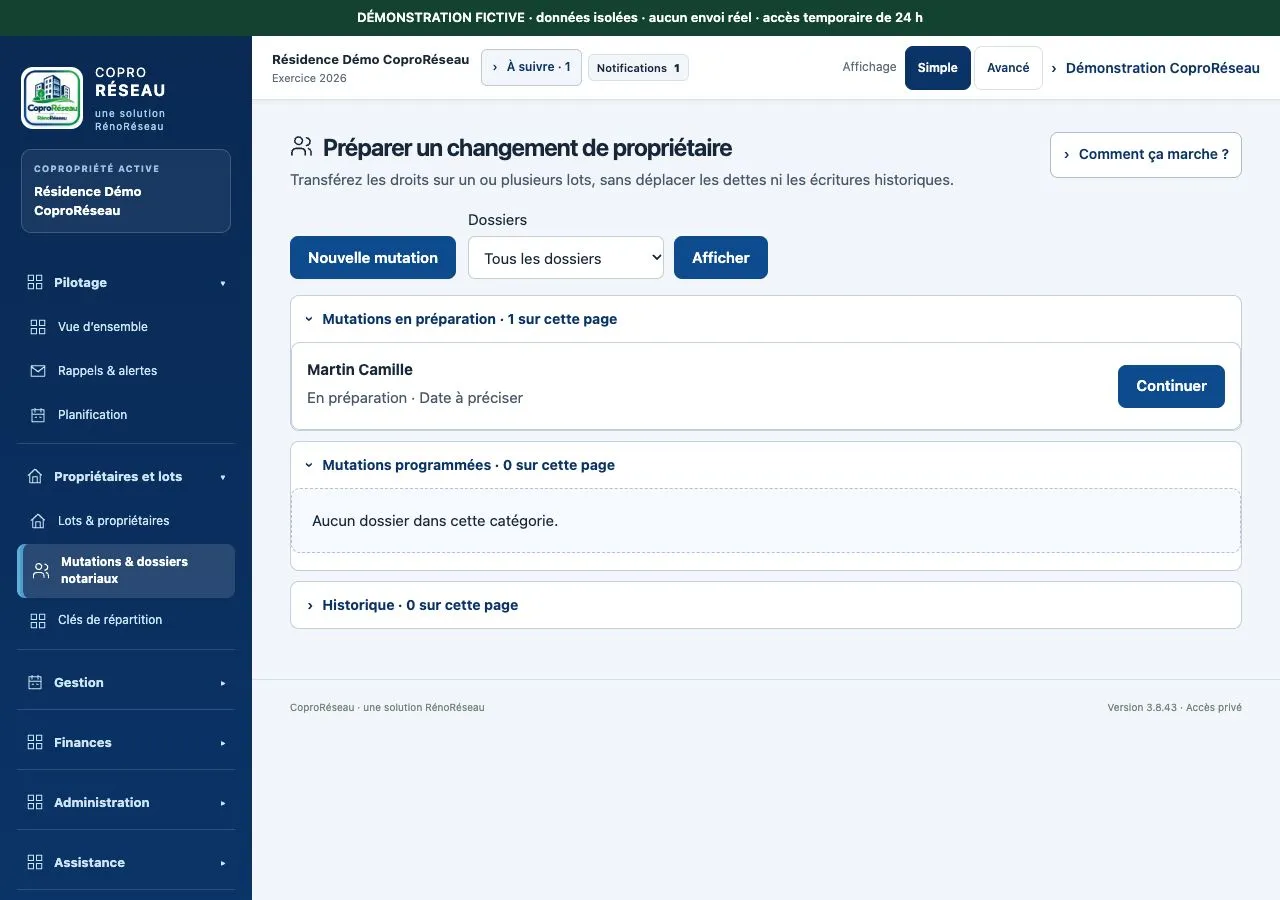 Dossier de mutation fictif en brouillon